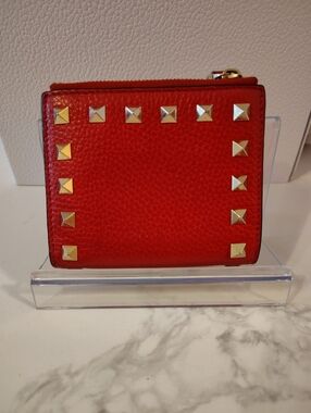 EUC Valentino Garavani Wallet - Studded Red Leather Compact GHW